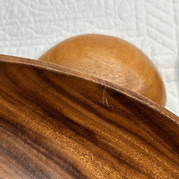 Vintage Wooden Monkey Pod Salad/Snack Bowl Set - Picture 6 of 15